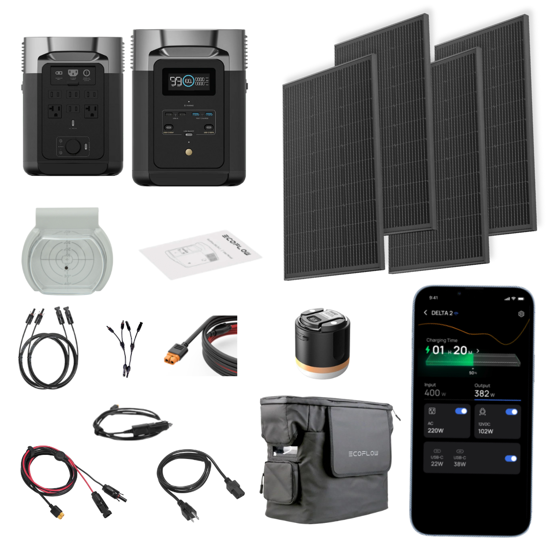 EcoFlow Base Camp Package | DELTA 2 + 4 x 100W Rigid Solar Panels + Complete Accessories