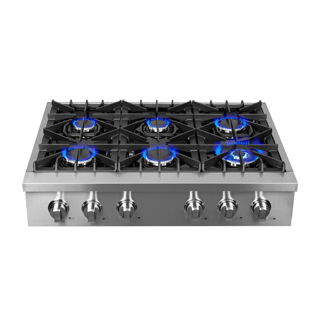 Forno Lseo 36-Inch Gas Range top, 6 Burners, Griddle in Stainless Steel (FCTGS5737-36)