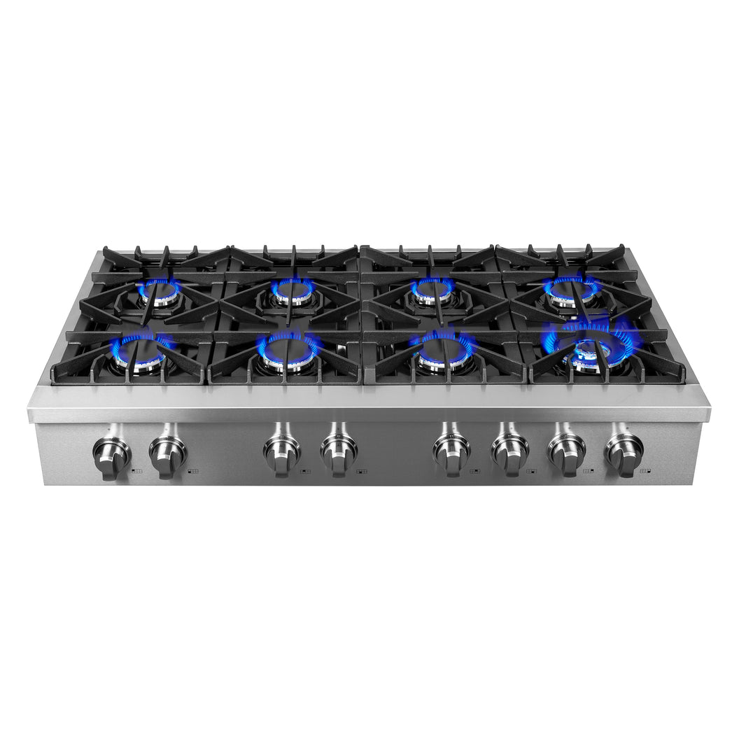 Forno Lseo 48-Inch Gas Range top, 8 Burners, Griddle in Stainless Steel (FCTGS5737-48)