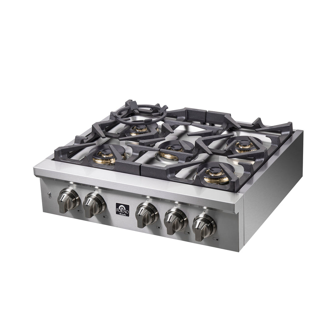 Forno Spezia 30-Inch Gas Cooktop, 4 Burners, Wok Ring and Grill/Griddle in Stainless Steel (FCTGS5751-30)