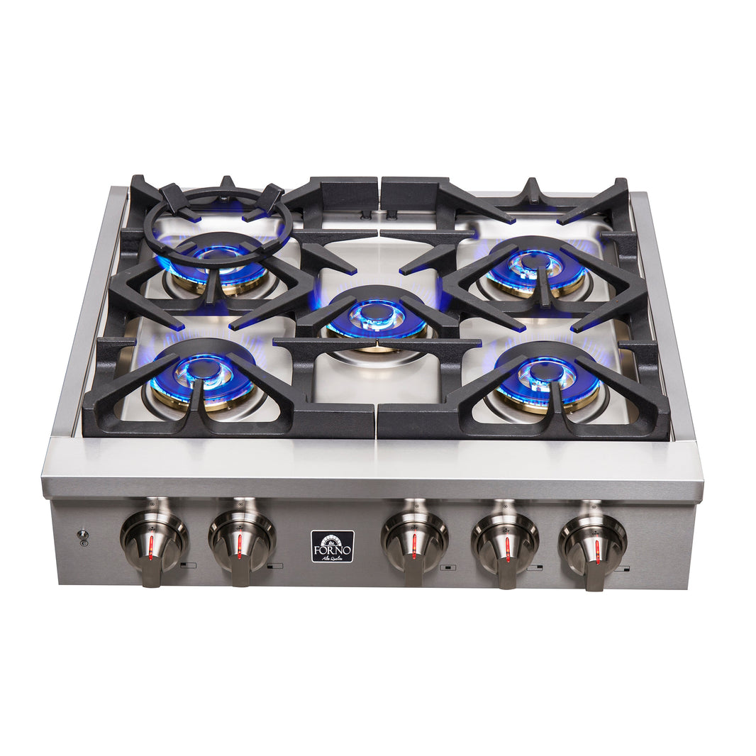 Forno Spezia 30-Inch Gas Cooktop, 4 Burners, Wok Ring and Grill/Griddle in Stainless Steel (FCTGS5751-30)