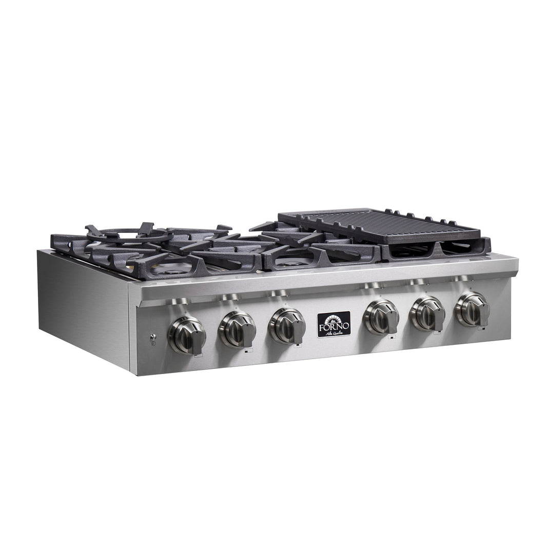 Forno Spezia 36-Inch Gas Cooktop, 6 Burners. Wok Ring and Grill/Griddle in Stainless Steel (FCTGS5751-36)