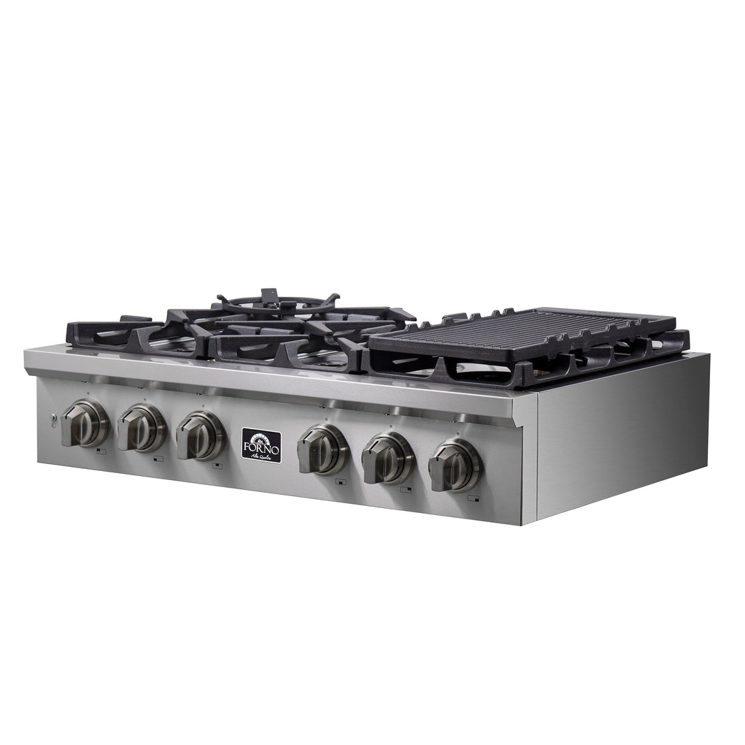 Forno Spezia 36-Inch Gas Cooktop, 6 Burners. Wok Ring and Grill/Griddle in Stainless Steel (FCTGS5751-36)