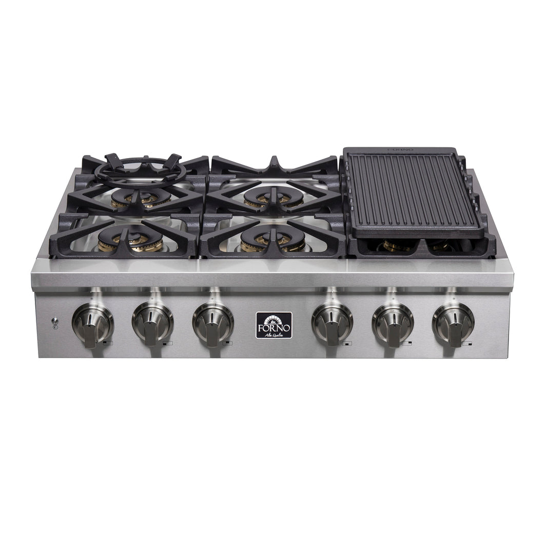 Forno Spezia 36-Inch Gas Cooktop, 6 Burners. Wok Ring and Grill/Griddle in Stainless Steel (FCTGS5751-36)