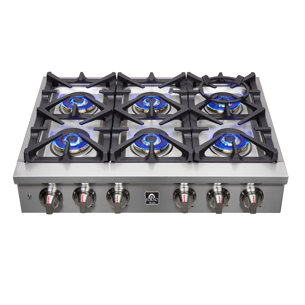 Forno Spezia 36-Inch Gas Cooktop, 6 Burners. Wok Ring and Grill/Griddle in Stainless Steel (FCTGS5751-36)