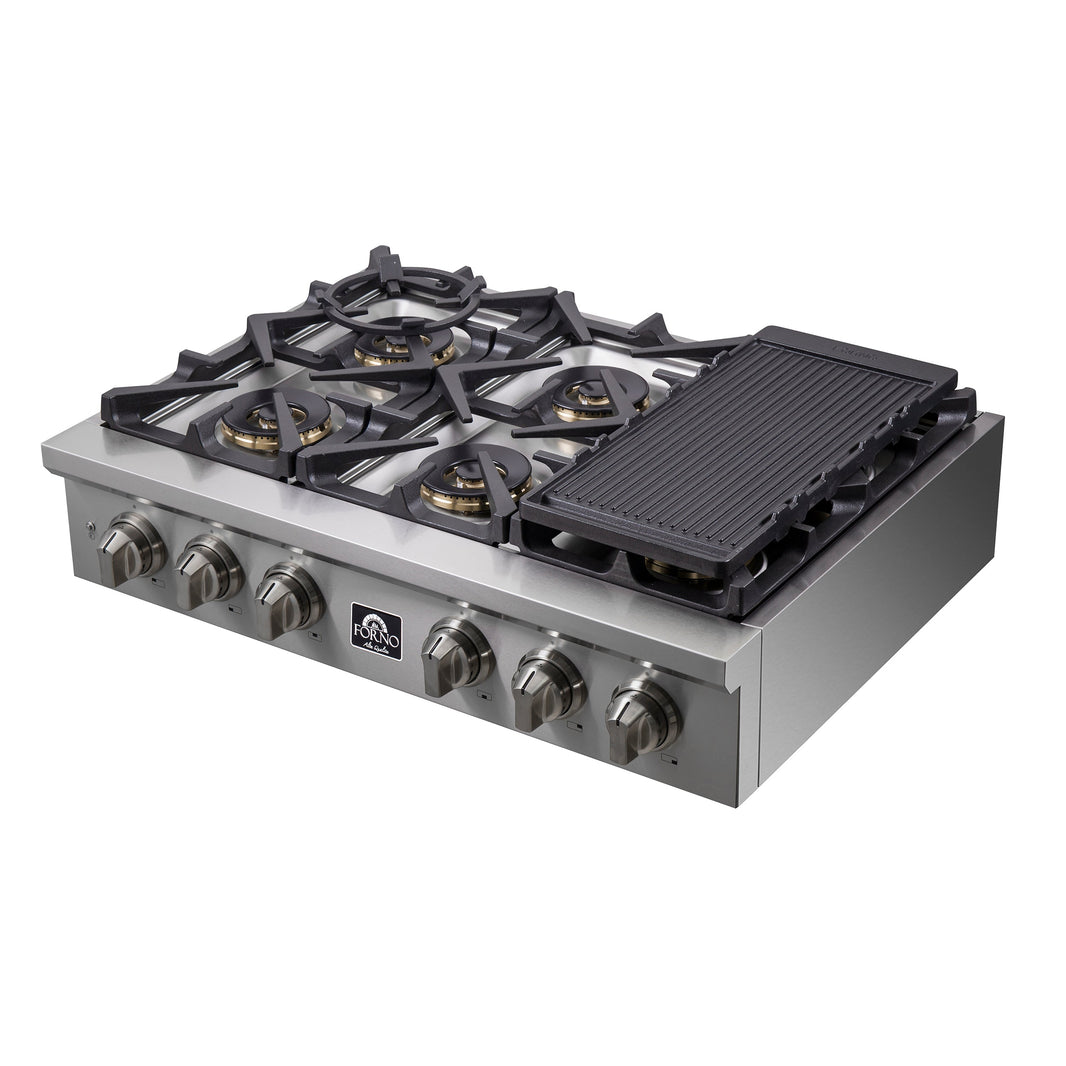 Forno Spezia 36-Inch Gas Cooktop, 6 Burners. Wok Ring and Grill/Griddle in Stainless Steel (FCTGS5751-36)