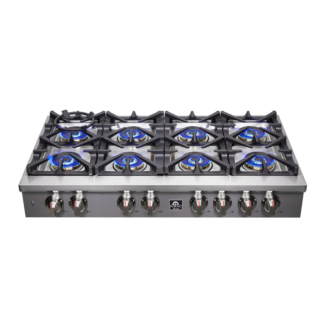 Forno Spezia 48-Inch Cooktop, 8 Burners. Wok Ring and Grill/Griddle in Stainless Steel (FCTGS5751-48)