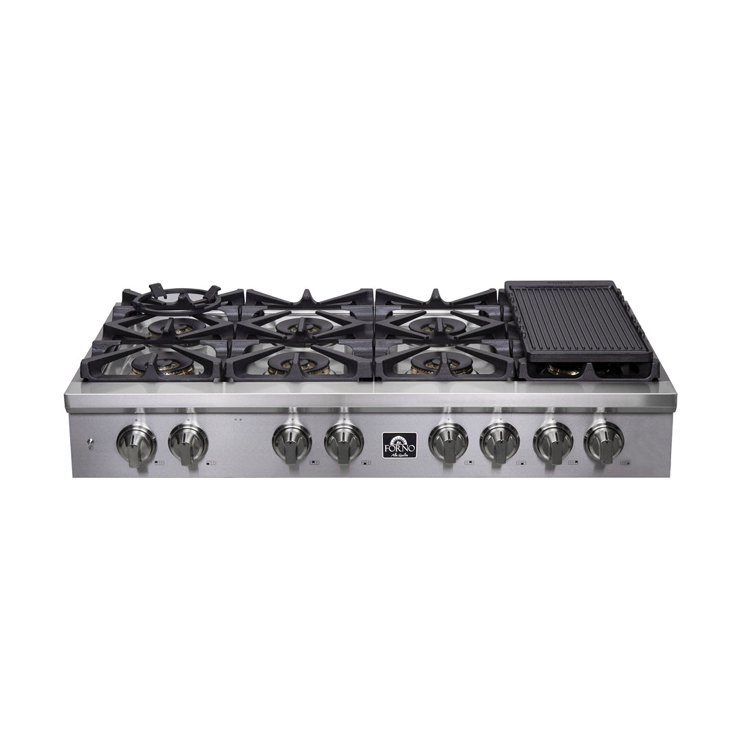 Forno Spezia 48-Inch Cooktop, 8 Burners. Wok Ring and Grill/Griddle in Stainless Steel (FCTGS5751-48)