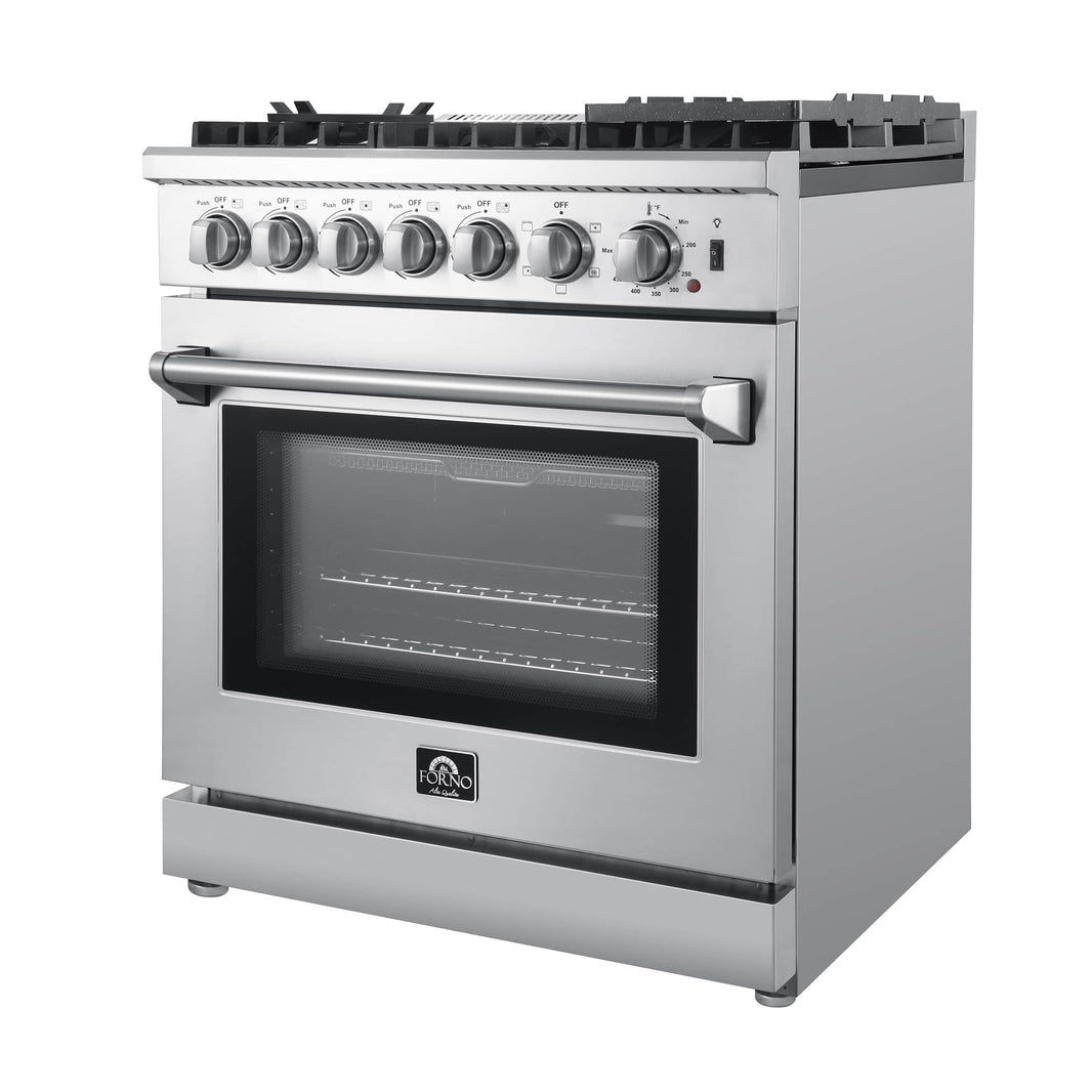 Forno Lazio 30" Dual Fuel Range with 5 Sealed Burner in Stainless Steel with Air Fryer & Reversible Griddle (FFSGS6196-30)