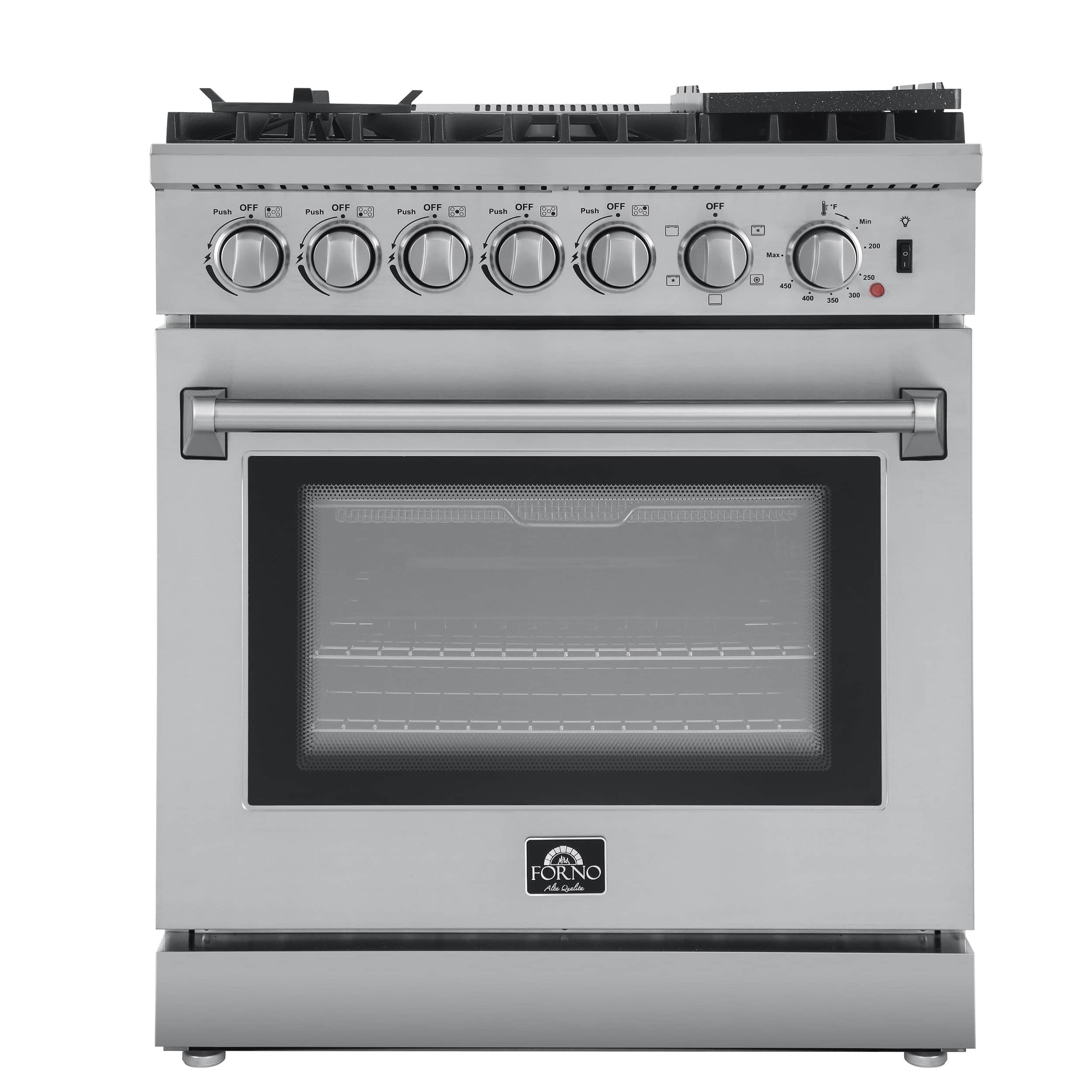 Forno Breno 30" Dual Fuel Range with 5 Sealed Burner in Stainless Steel with Air Fryer & Reversible Griddle (FFSGS6196-30)