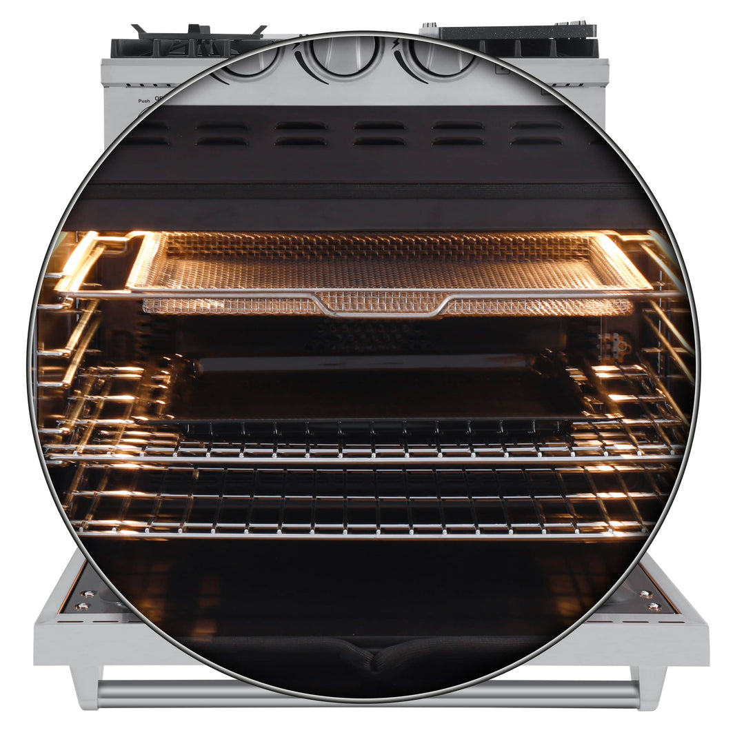 Forno Lazio 30" Dual Fuel Range with 5 Sealed Burner in Stainless Steel with Air Fryer & Reversible Griddle (FFSGS6196-30)