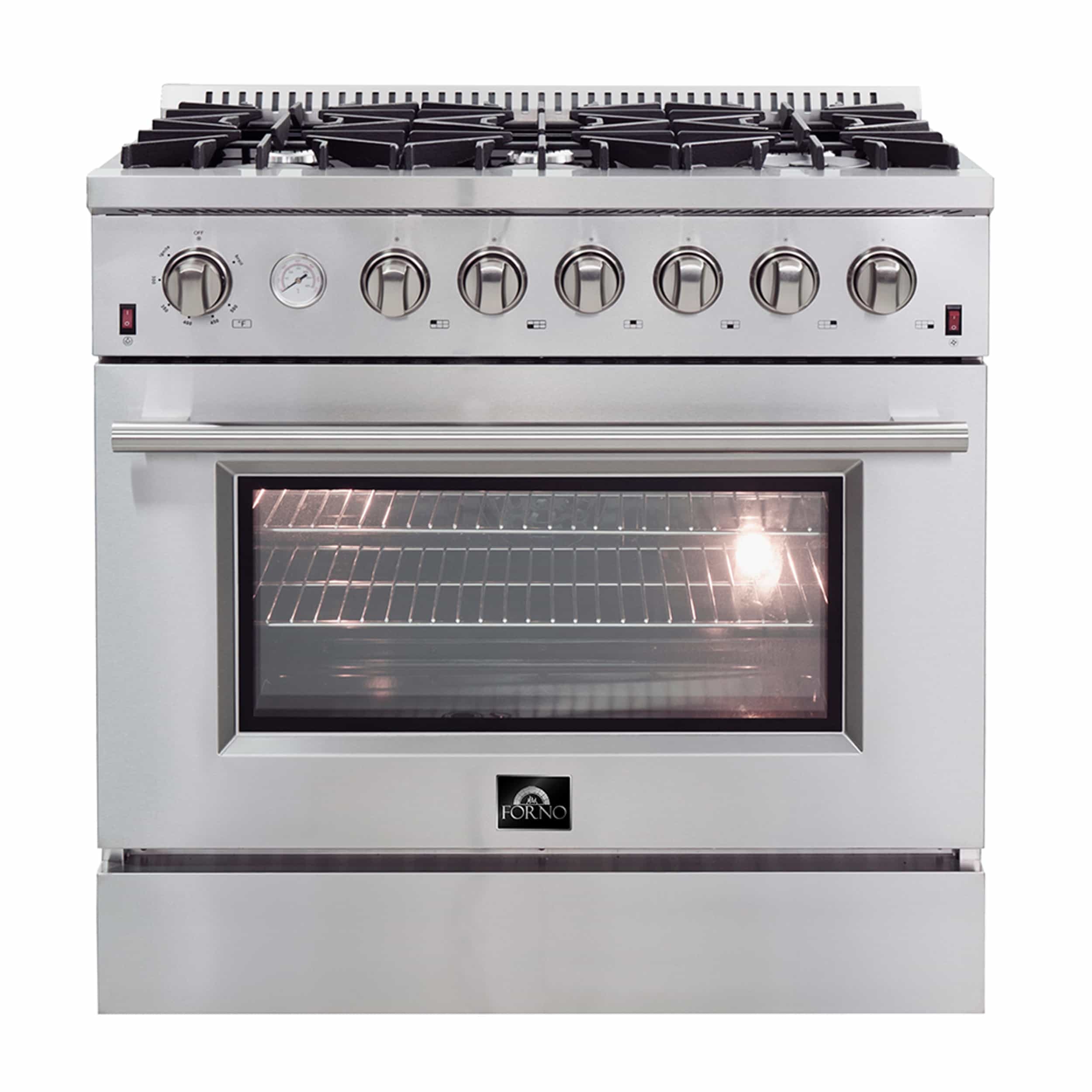 Forno 36-Inch Alta Qualita Gas Range with 6 Gas Burners, Gas Oven, Temperature Gauge, and Airfryer Accessories in Stainless Steel (FFSGS6291-36)