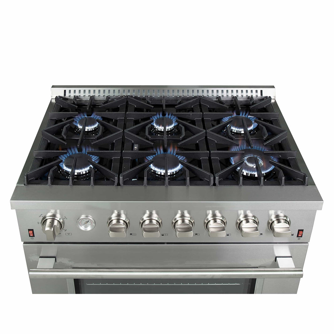 Forno 36-Inch Alta Qualita Gas Range with 6 Gas Burners, Gas Oven, Temperature Gauge, and Airfryer Accessories in Stainless Steel (FFSGS6291-36)