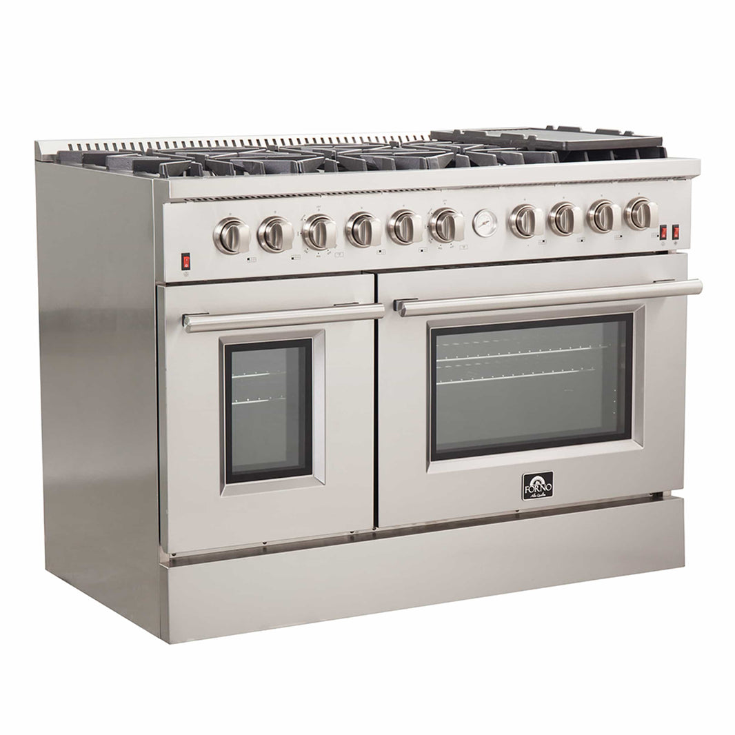 Forno 48" Alta Qualita Gas Range with Air Fryer, 8 Gas Burners, Gas Oven, Temperature Gauge, Griddle, in Stainless Steel (FFSGS6291-48)