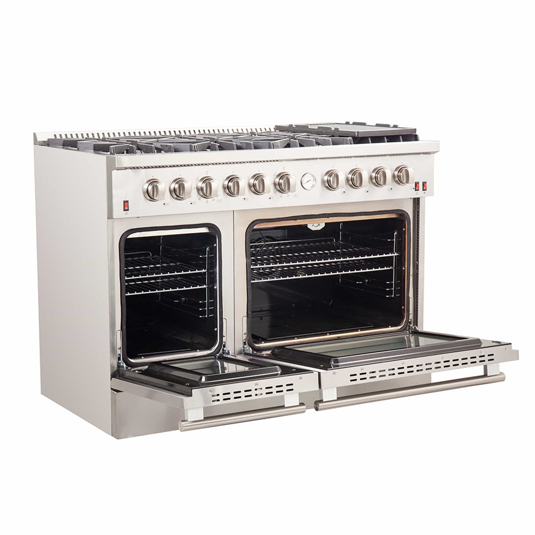 Forno 48" Alta Qualita Gas Range with Air Fryer, 8 Gas Burners, Gas Oven, Temperature Gauge, Griddle, in Stainless Steel (FFSGS6291-48)