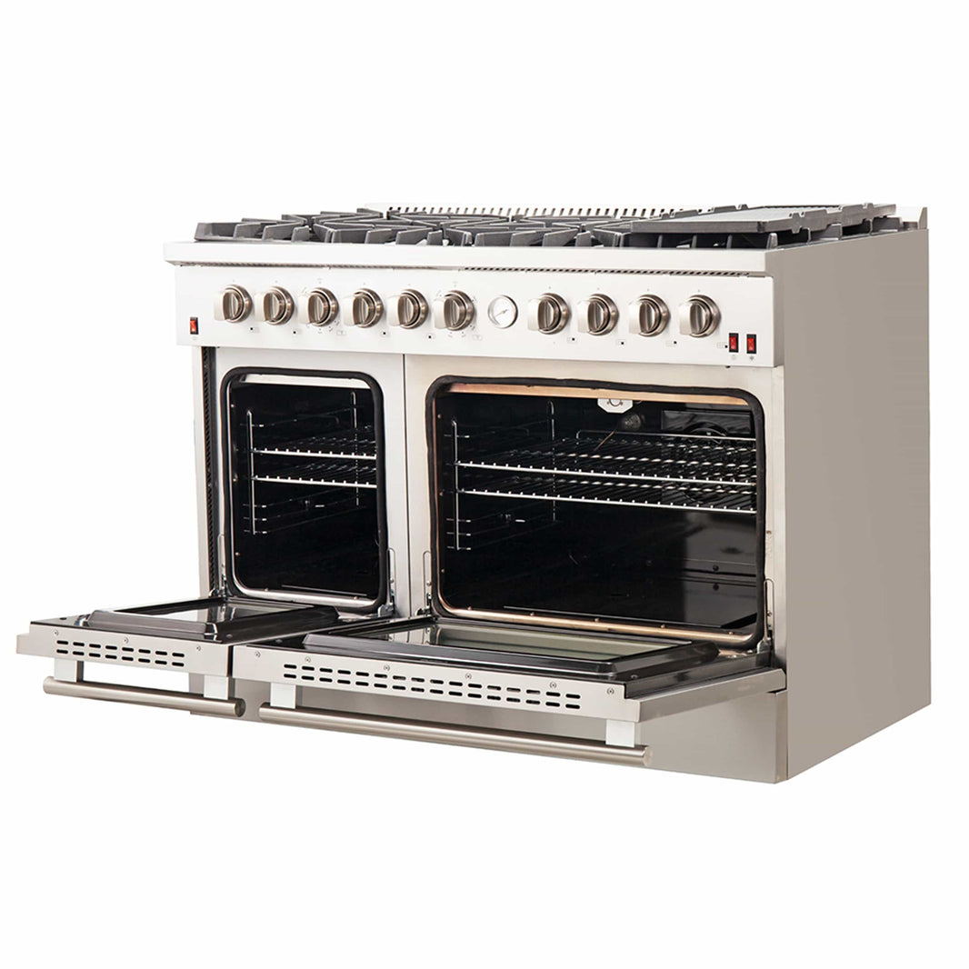 Forno 48" Alta Qualita Gas Range with Air Fryer, 8 Gas Burners, Gas Oven, Temperature Gauge, Griddle, in Stainless Steel (FFSGS6291-48)