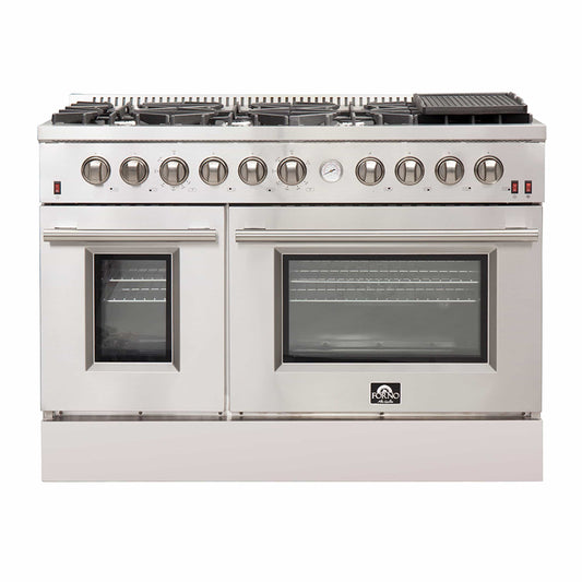 Forno 48" Alta Qualita Gas Range with Air Fryer, 8 Gas Burners, Gas Oven, Temperature Gauge, Griddle, in Stainless Steel (FFSGS6291-48)