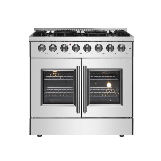 Forno 36-Inch Galiano Dual Fuel Range with 6 Gas Burners, 83,000 BTUs, & French Door Electric Oven in Stainless Steel (FFSGS6356-36)