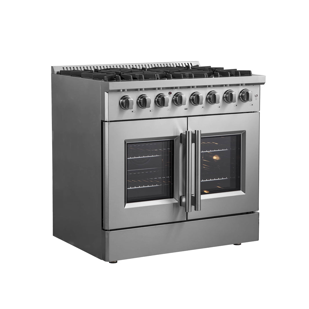 Forno 36-Inch Galiano Dual Fuel Range with 6 Gas Burners, 83,000 BTUs, & French Door Electric Oven in Stainless Steel (FFSGS6356-36)