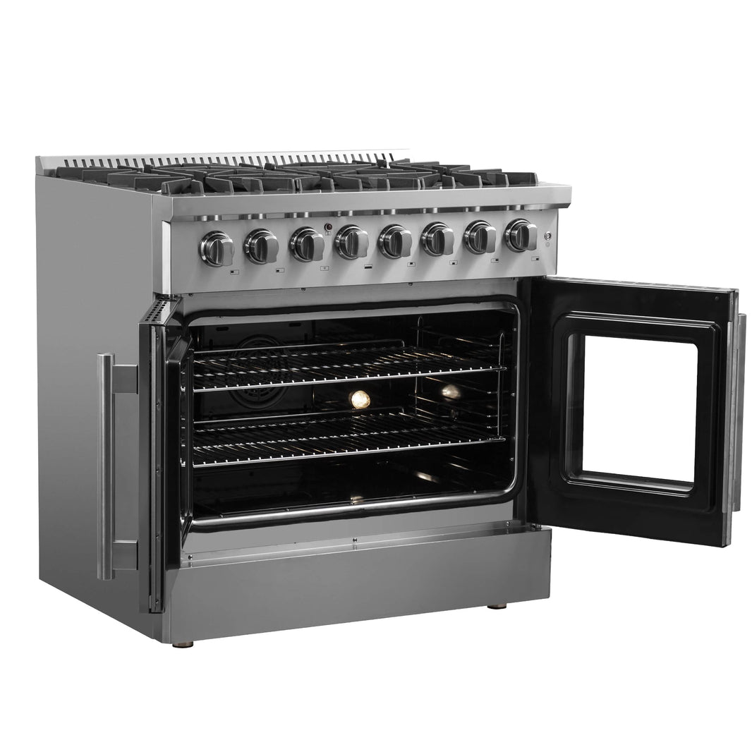 Forno 36-Inch Galiano Dual Fuel Range with 6 Gas Burners, 83,000 BTUs, & French Door Electric Oven in Stainless Steel (FFSGS6356-36)