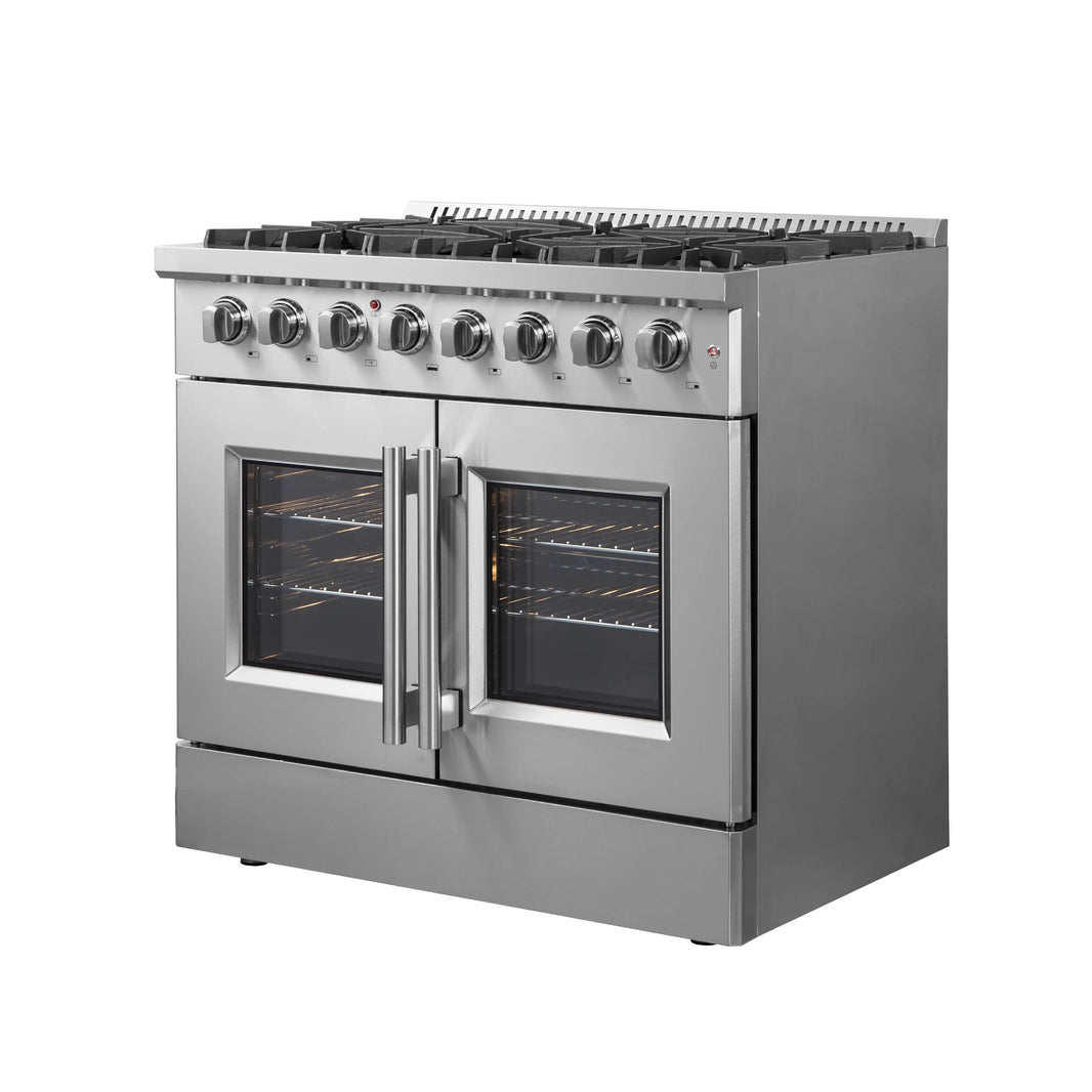 Forno 36-Inch Galiano Dual Fuel Range with 6 Gas Burners, 83,000 BTUs, & French Door Electric Oven in Stainless Steel (FFSGS6356-36)