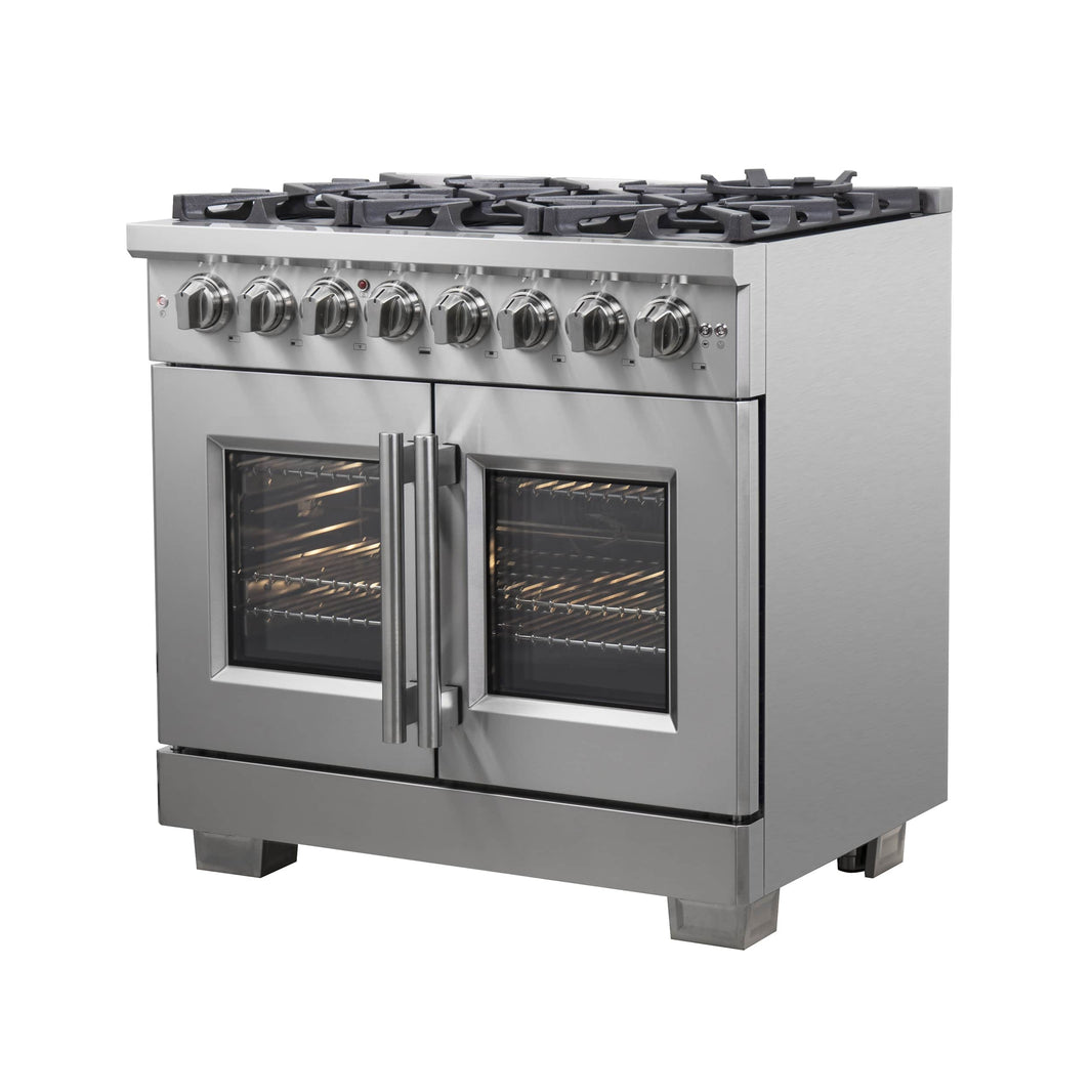 Forno 36-Inch Capriasca Freestanding French Door Dual Fuel Range with 6 Gas Burners, 120,000 BTUs & Electric Oven in Stainless Steel (FFSGS6387-36)