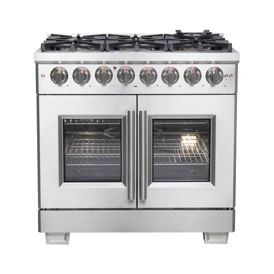 Forno 36-Inch Capriasca Freestanding French Door Dual Fuel Range with 6 Gas Burners, 120,000 BTUs & Electric Oven in Stainless Steel (FFSGS6387-36)