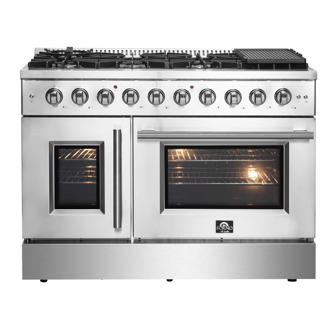 Forno 48-Inch Galiano Gas Range with 8 Gas Burners, 107,000 BTUs, & French Door Gas Oven in Stainless Steel (FFSGS6444-48)