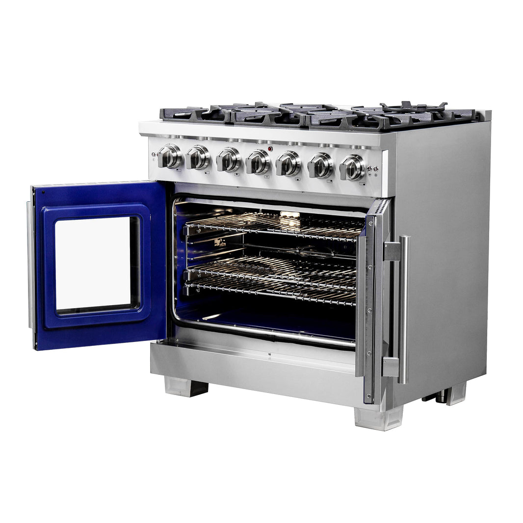 Forno 36-Inch Capriasca Gas Range with 6 Burners, 120,000 BTUs, & French Door Gas Oven in Stainless Steel (FFSGS6460-36)