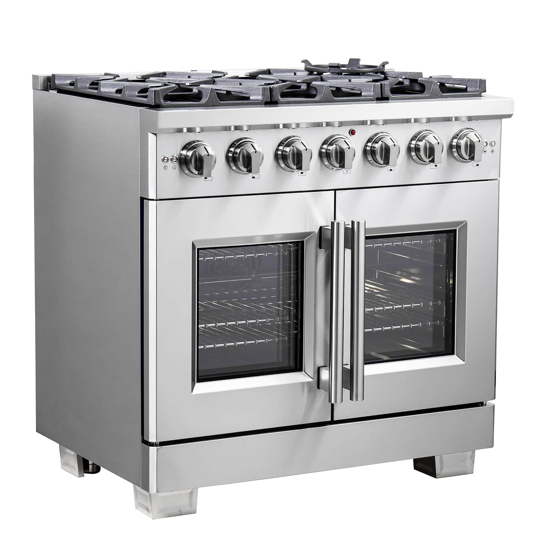 Forno 36-Inch Capriasca Gas Range with 6 Burners, 120,000 BTUs, & French Door Gas Oven in Stainless Steel (FFSGS6460-36)