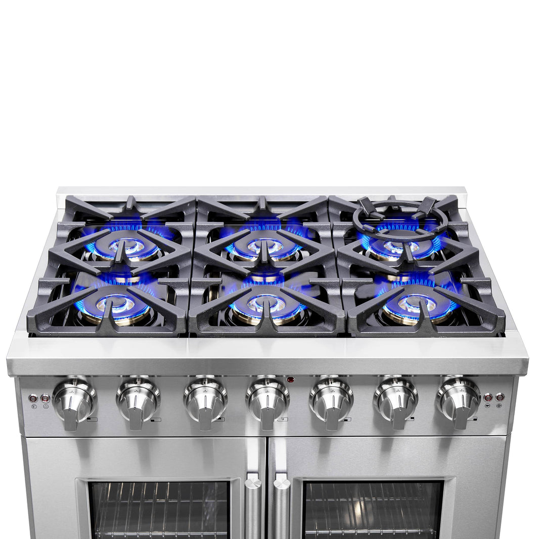 Forno 36-Inch Capriasca Gas Range with 6 Burners, 120,000 BTUs, & French Door Gas Oven in Stainless Steel (FFSGS6460-36)