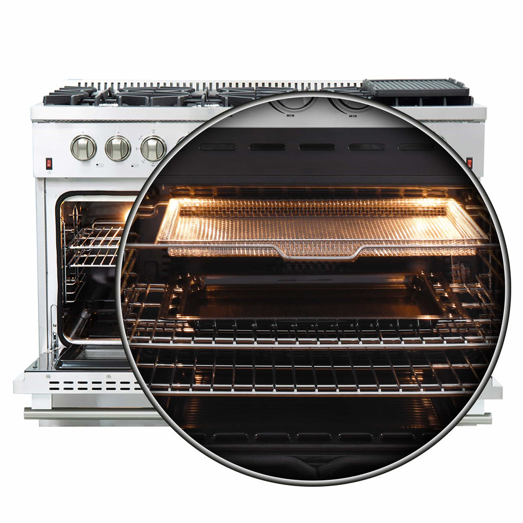 Forno 48" Alta Qualita Gas Range with Air Fryer, 8 Gas Burners, Gas Oven, Temperature Gauge, Griddle, in Stainless Steel (FFSGS6291-48)