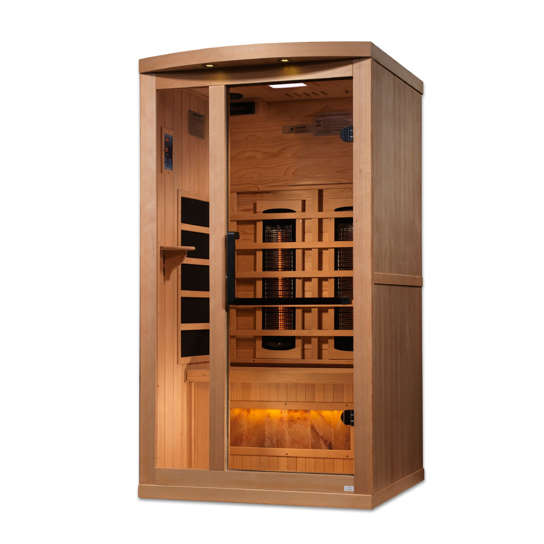 Golden Designs | 1-Person PureTech™ Full Spectrum Near Zero EMF FAR Infrared Sauna with Himalayan Salt Bar | GDI-8010-02