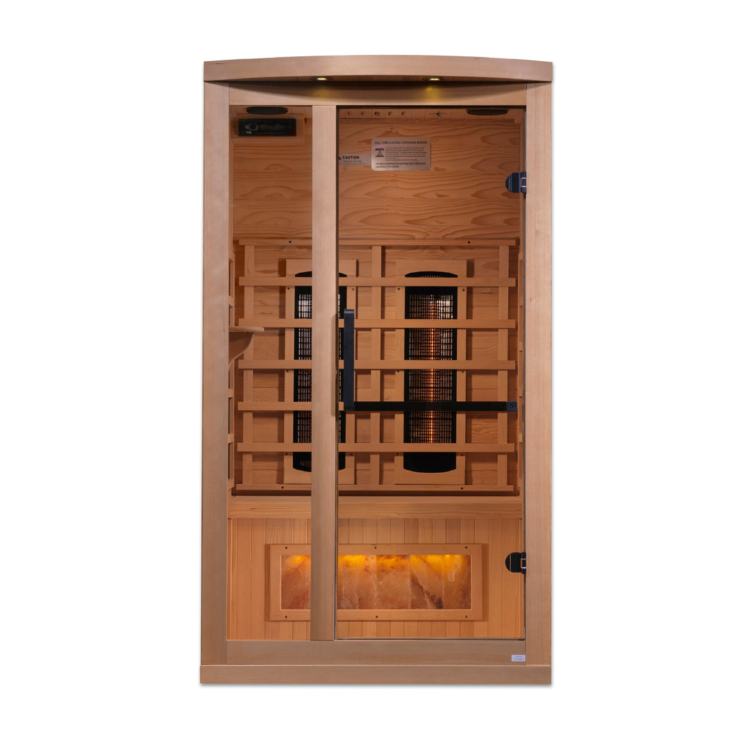 Golden Designs | 1-Person PureTech™ Full Spectrum Near Zero EMF FAR Infrared Sauna with Himalayan Salt Bar | GDI-8010-02