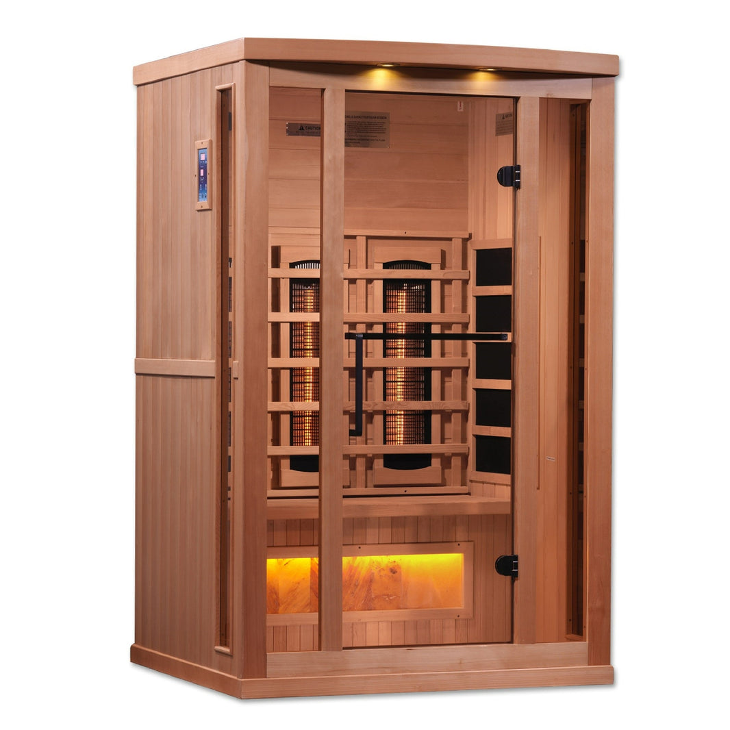 Golden Designs | 2-Person PureTech™ Full Spectrum Near Zero EMF FAR Infrared Sauna with Himalayan Salt Bar | GDI-8020-02