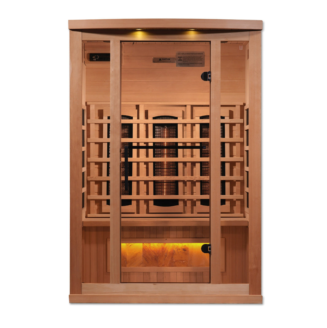 Golden Designs | 2-Person PureTech™ Full Spectrum Near Zero EMF FAR Infrared Sauna with Himalayan Salt Bar | GDI-8020-02