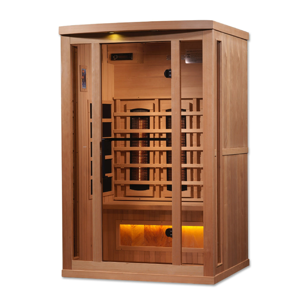 Golden Designs | 2-Person PureTech™ Full Spectrum Near Zero EMF FAR Infrared Sauna with Himalayan Salt Bar | GDI-8020-02