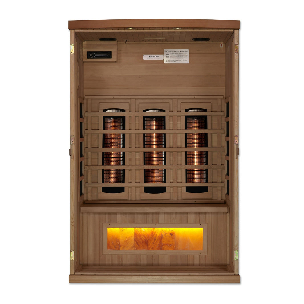 Golden Designs | 2-Person PureTech™ Full Spectrum Near Zero EMF FAR Infrared Sauna with Himalayan Salt Bar | GDI-8020-02