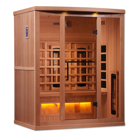 Golden Designs | 3-Person PureTech™ Full Spectrum Near Zero EMF FAR Infrared Sauna with Himalayan Salt Bar | GDI-8030-02