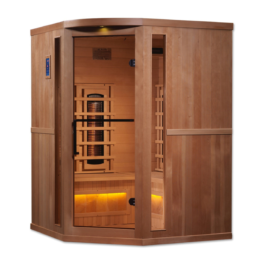 Golden Designs | 3-Person Corner PureTech™ Full Spectrum Near Zero EMF FAR Infrared Sauna with Himalayan Salt Bar | GDI-8035-02