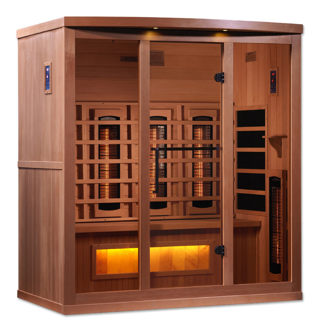 Golden Designs | 4-Person PureTech™ Full Spectrum Near Zero EMF FAR Infrared Sauna with Himalayan Salt Bar | GDI-8040-02