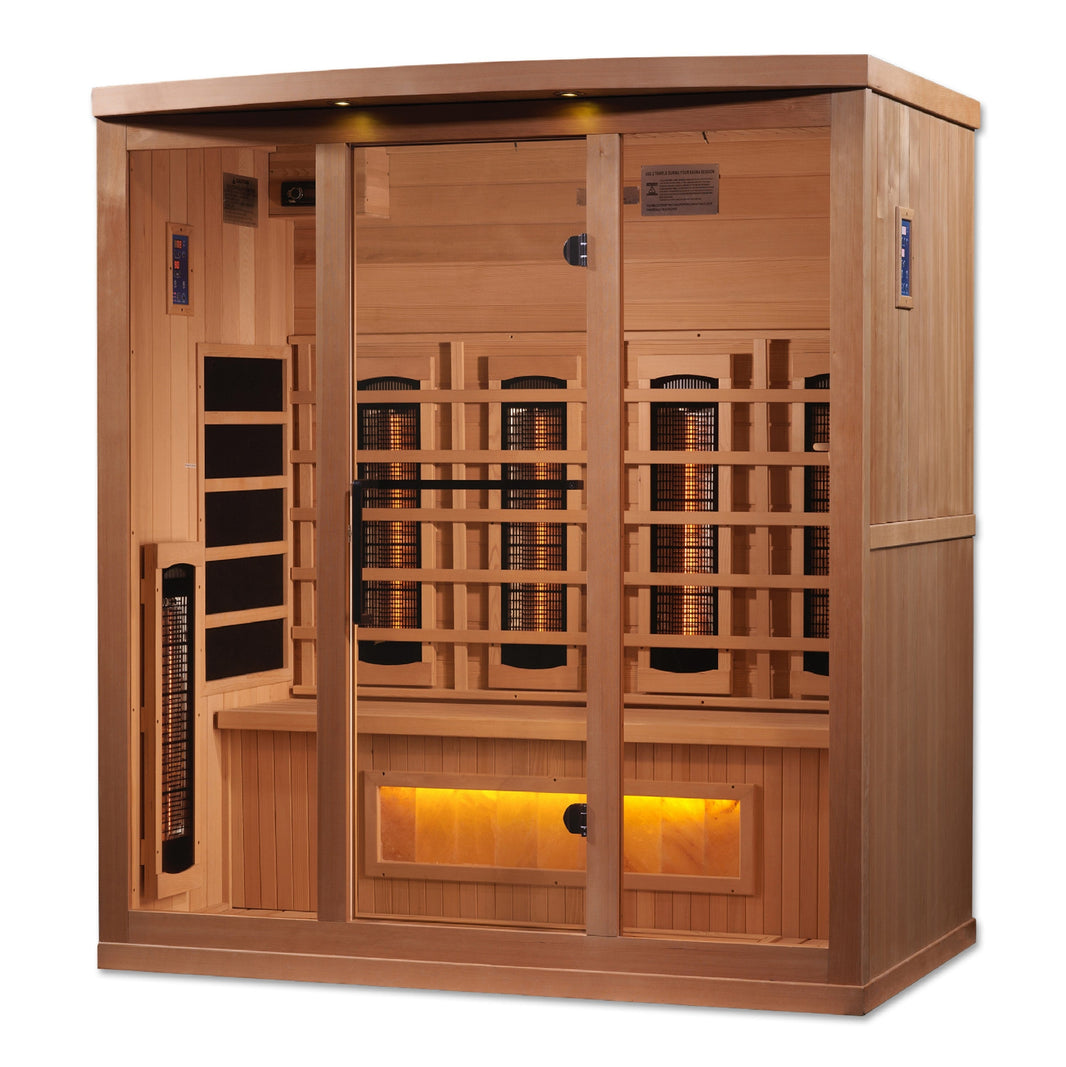 Golden Designs | 4-Person PureTech™ Full Spectrum Near Zero EMF FAR Infrared Sauna with Himalayan Salt Bar | GDI-8040-02