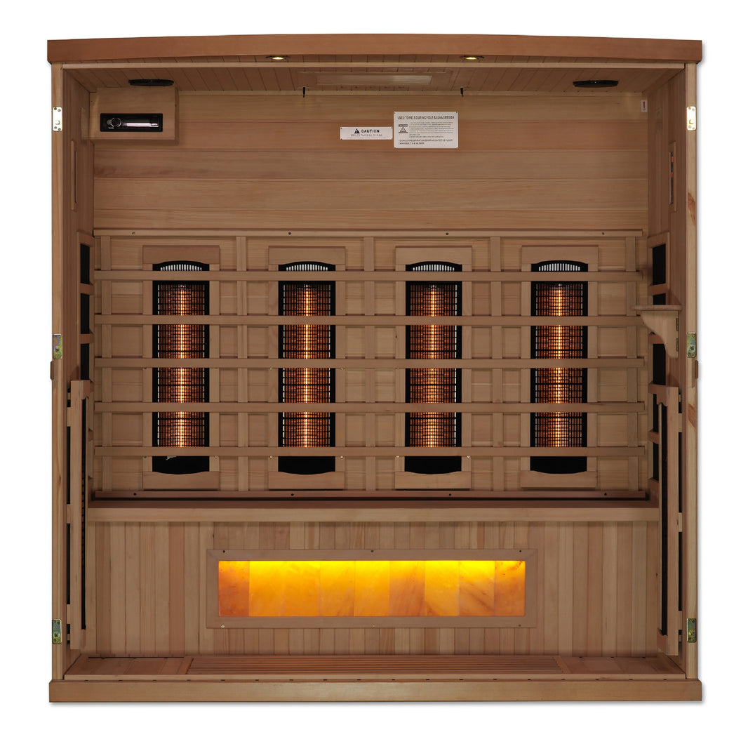 Golden Designs | 4-Person PureTech™ Full Spectrum Near Zero EMF FAR Infrared Sauna with Himalayan Salt Bar | GDI-8040-02