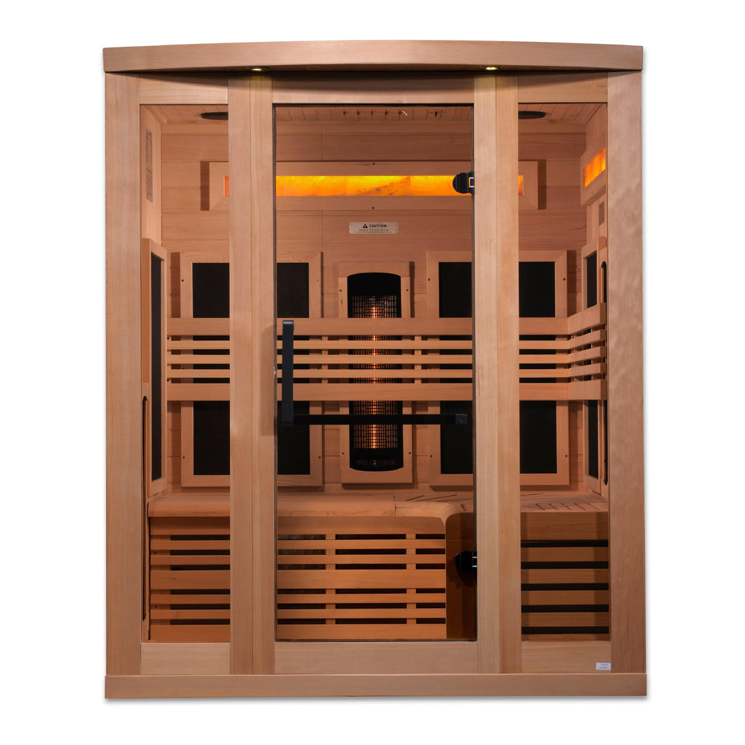 Golden Designs | 3-Person Full Spectrum PureTech™ Near Zero EMF FAR Infrared Sauna with Himalayan Salt Bar | GDI-8230-01