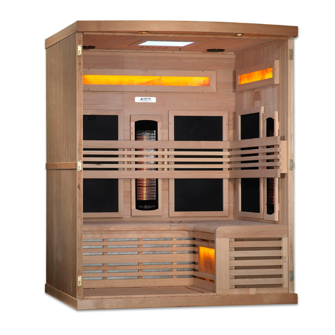 Golden Designs | 3-Person Full Spectrum PureTech™ Near Zero EMF FAR Infrared Sauna with Himalayan Salt Bar | GDI-8230-01