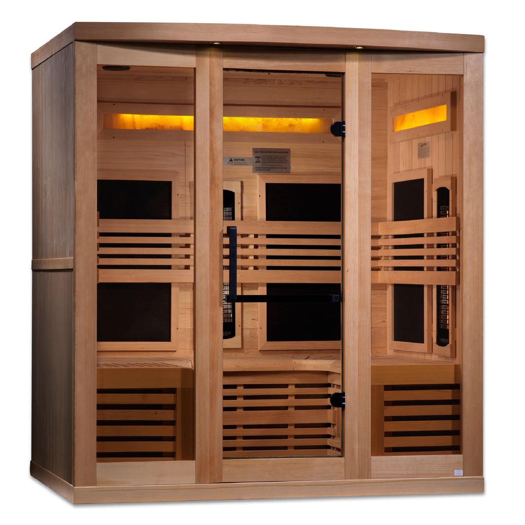 Golden Designs | 6-Person Full Spectrum PureTech™ Near Zero EMF FAR Infrared Sauna with Himalayan Salt Bar | GDI-8260-01