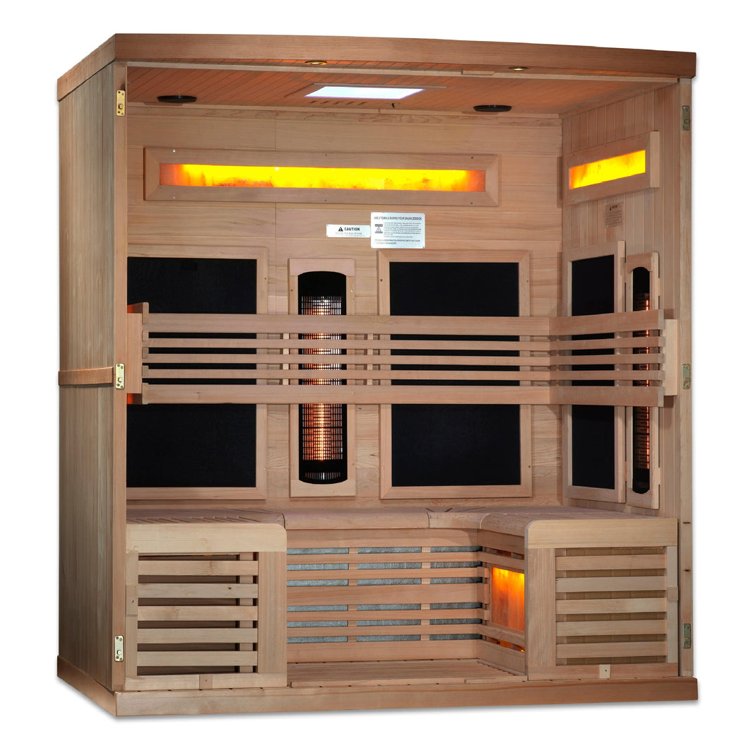 Golden Designs | 6-Person Full Spectrum PureTech™ Near Zero EMF FAR Infrared Sauna with Himalayan Salt Bar | GDI-8260-01