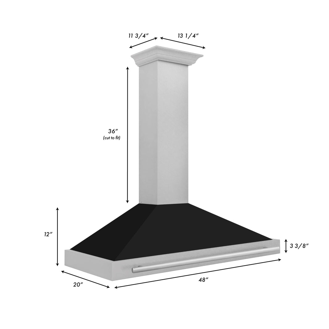 ZLINE 48-Inch Wall Mounted Range Hood in DuraSnow® Stainless Steel with Black Matte Shell and Stainless Steel Handle (KB4SNX-BLM-48)