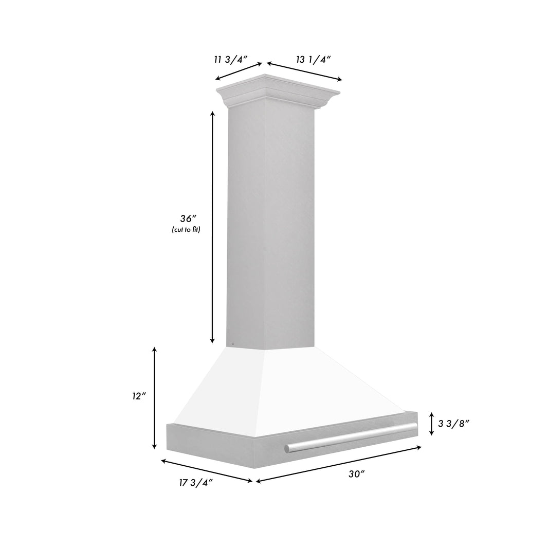 ZLINE 30-Inch Wall Mounted Range Hood in DuraSnow® Stainless Steel with White Matte Shell and Stainless Steel Handle (KB4SNX-WM-30)