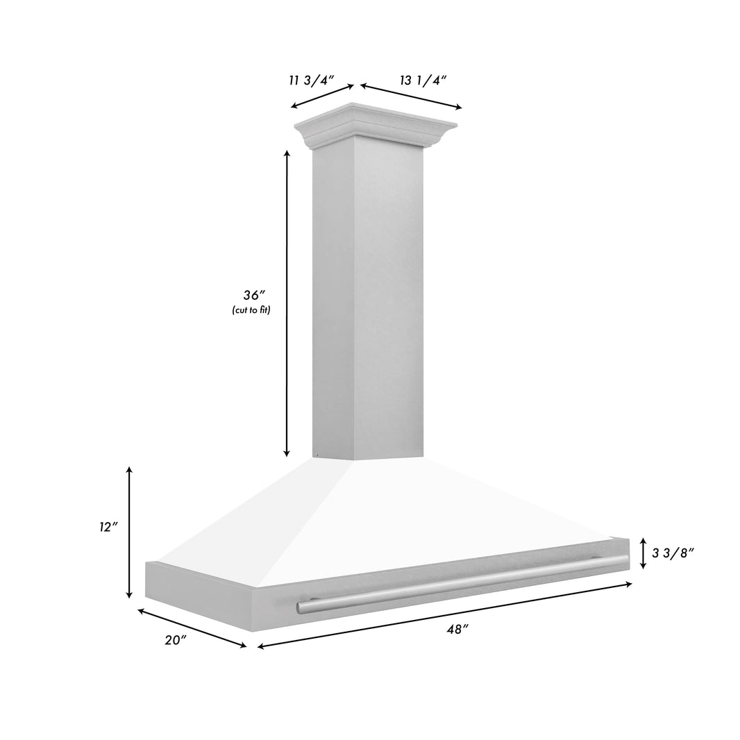 ZLINE 48-Inch Wall Mounted Range Hood in DuraSnow® Stainless Steel with White Matte Shell and Stainless Steel Handle (KB4SNX-WM-48)